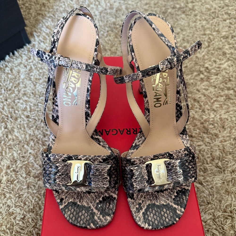 Salvatore Ferragamo Snake Skin / Python Print Sandal Heel